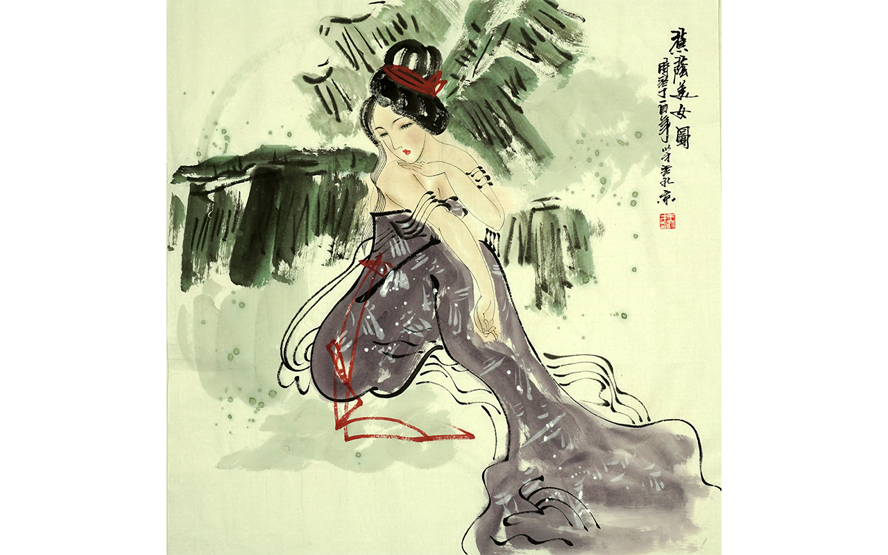 未上架-蕉荫美女图-王以才作品