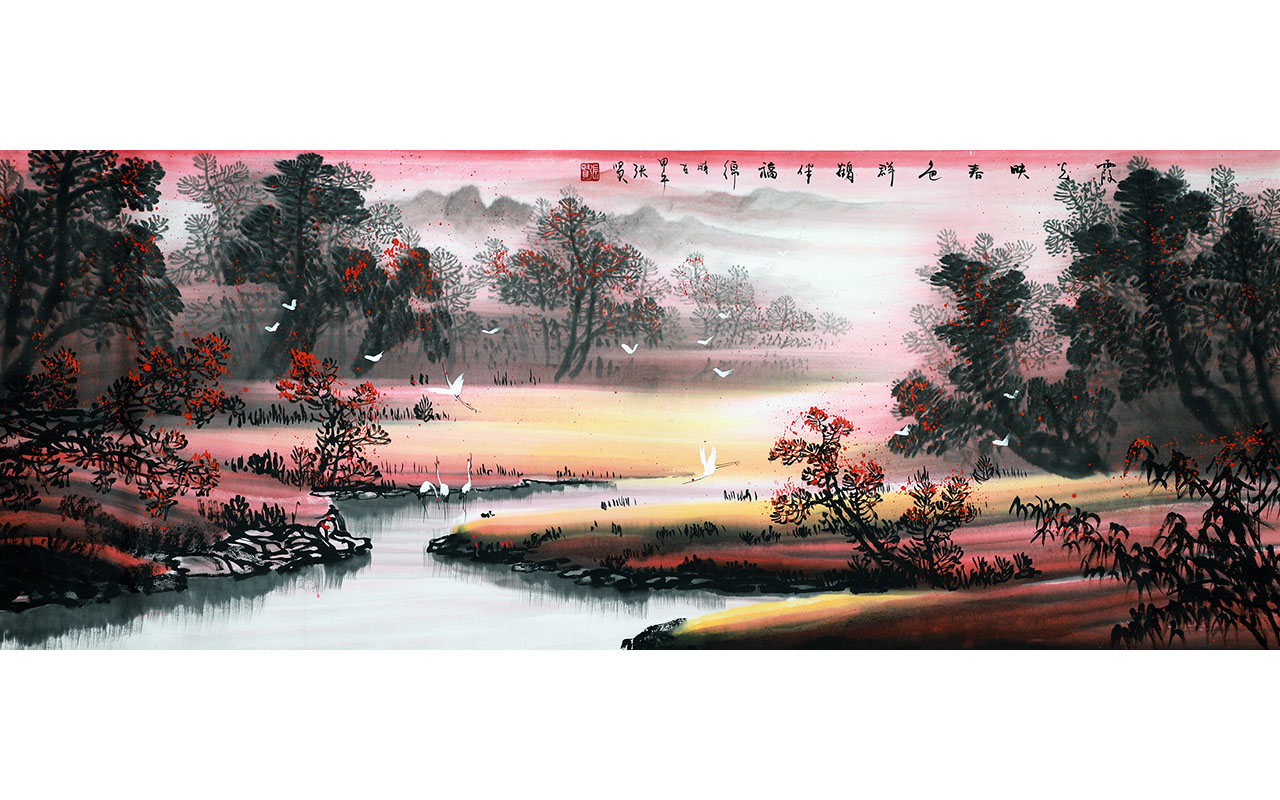 未上架-霞光映春色-张贤作品